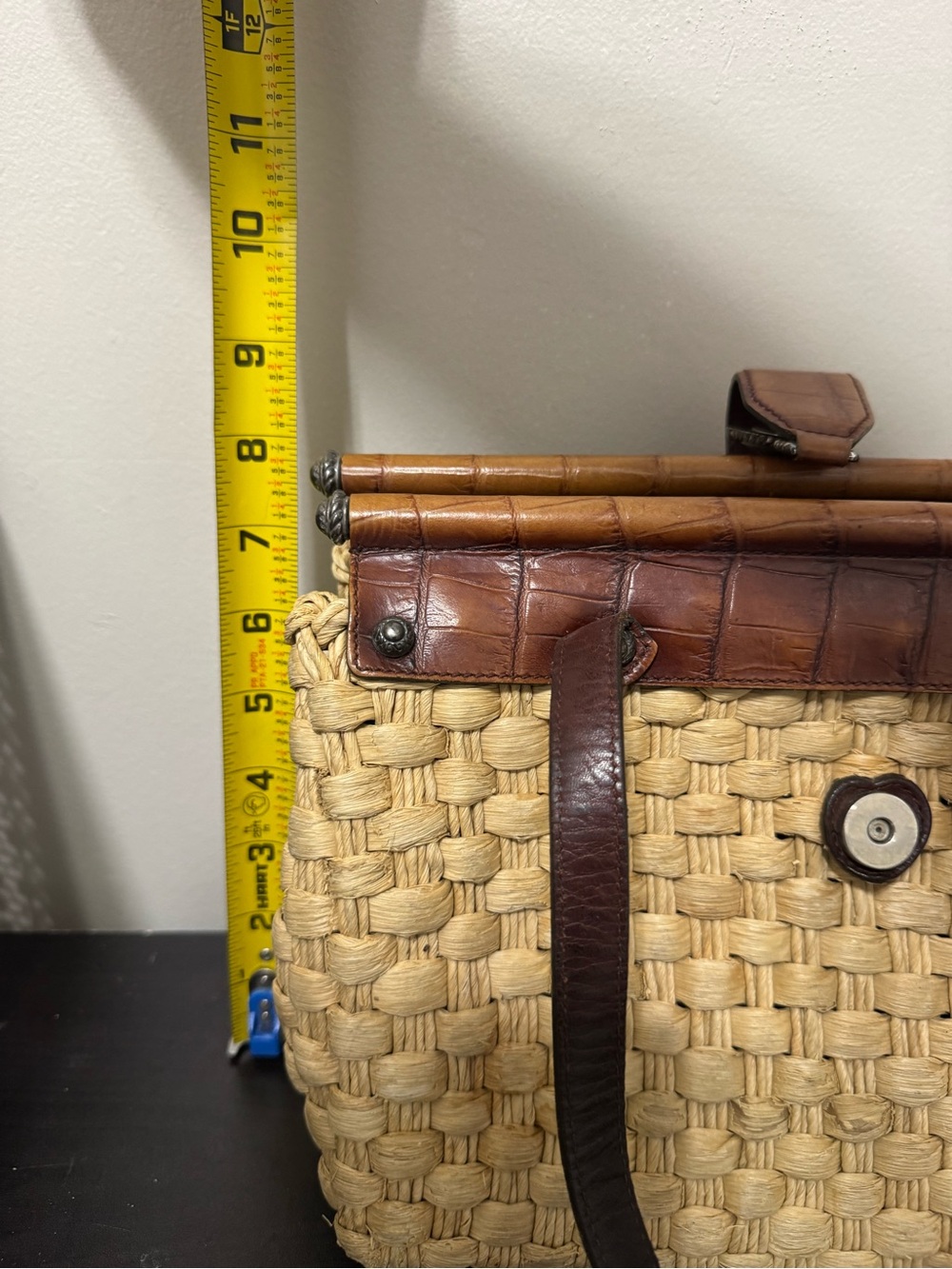 VTG Brighton Ruth Woven Straw Leather Dr Satchel Purse EUC - Picture 10 of 11